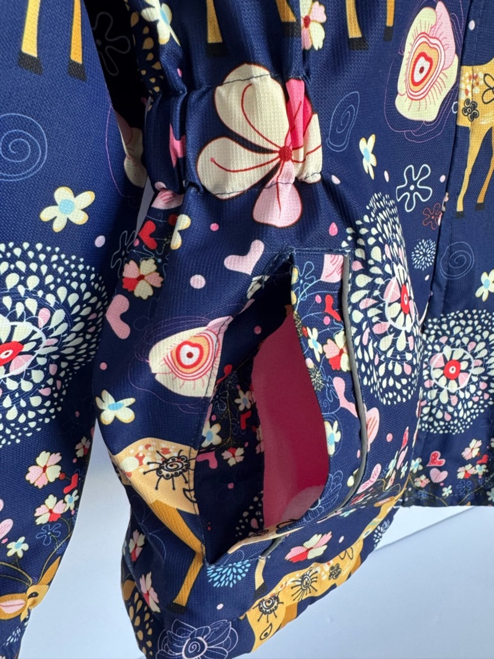 Girls Navy Deer Print Hooded Raincoat Sz 7-8 🦌🩷 - Picture 7 of 9